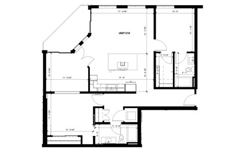 Floor plan for 2 beds, 2 baths, 1214 sqft
